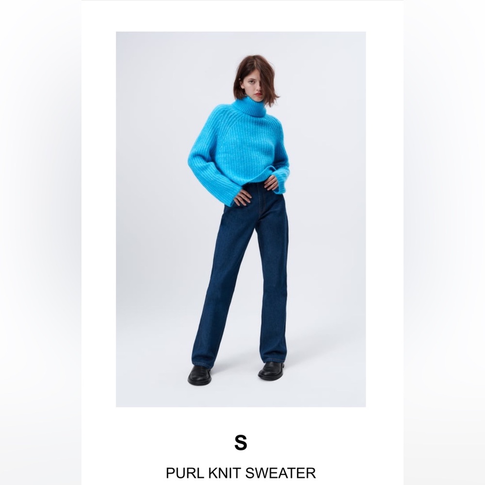 Zara Purl Knit Sweater in Blue